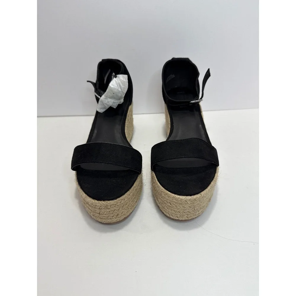 Women 9 Espadrilles Blk Wedges Sandals Chunky Resort Boho Raffia Festival Y2K‎